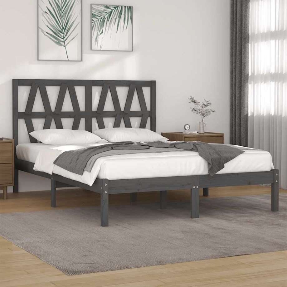 vidaXL Bedframe massief grenenhout grijs 200x200 cm afbeelding 1