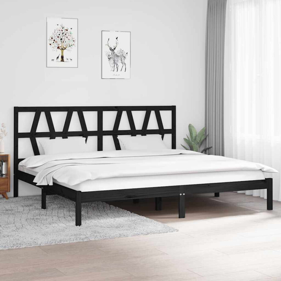 vidaXL Bedframe massief grenenhout zwart 200x200 cm afbeelding 1