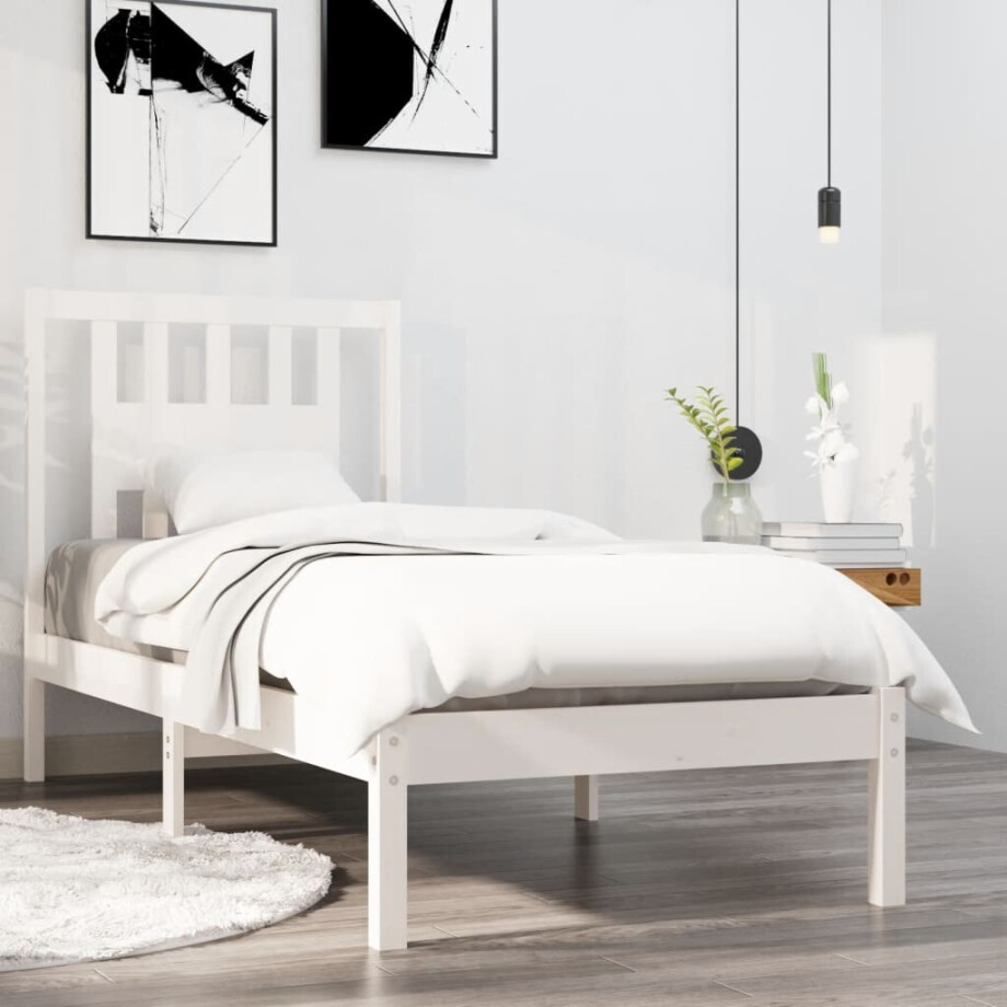 vidaXL Bedframe massief hout wit 90x190 cm afbeelding 1
