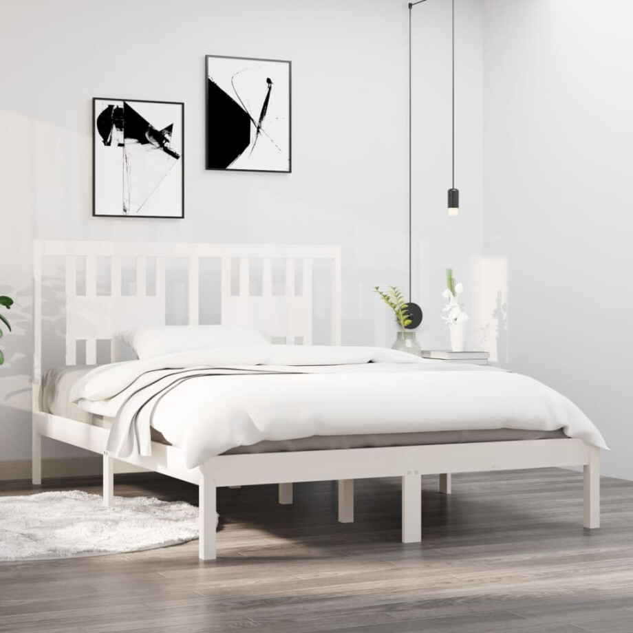 vidaXL Bedframe massief grenenhout wit 120x200 cm vidaXL Bedframe massief grenenhout wit 120x200 cm afbeelding 1