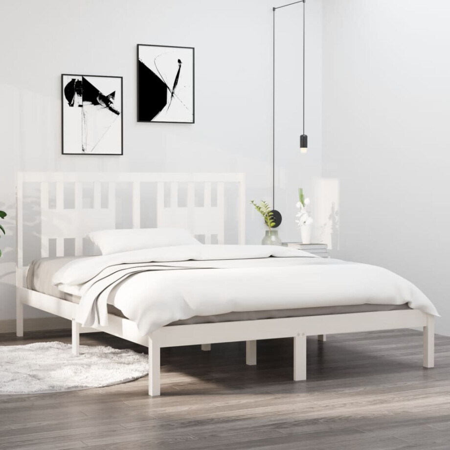 vidaXL Bedframe massief grenenhout wit 140x200 cm afbeelding 1