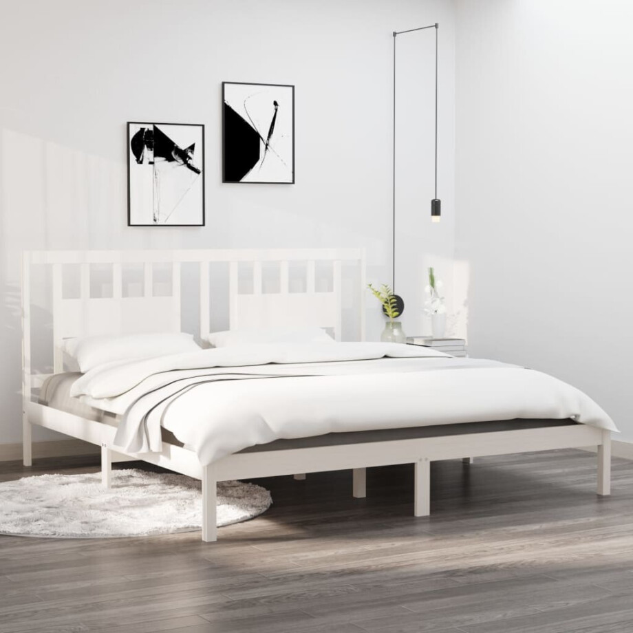 vidaXL Bedframe massief grenenhout wit 200x200 cm vidaXL Bedframe massief grenenhout wit 200x200 cm afbeelding 1
