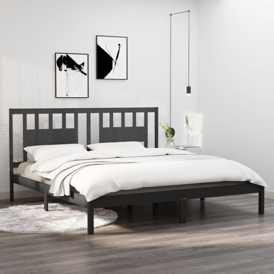 vidaXL Bedframe massief grenenhout grijs 200x200 cm afbeelding 1