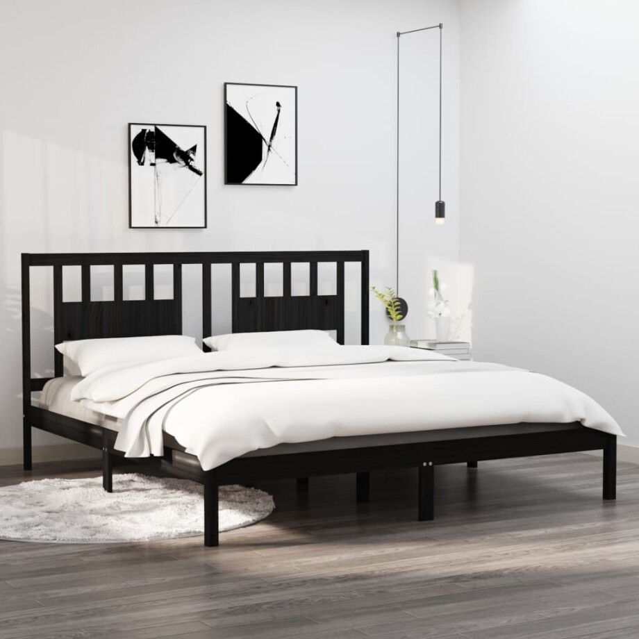 vidaXL Bedframe massief grenenhout zwart 200x200 cm vidaXL Bedframe massief grenenhout zwart 200x200 cm afbeelding 1