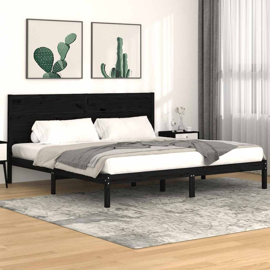 vidaXL Bedframe massief grenenhout zwart 200x200 cm afbeelding 1