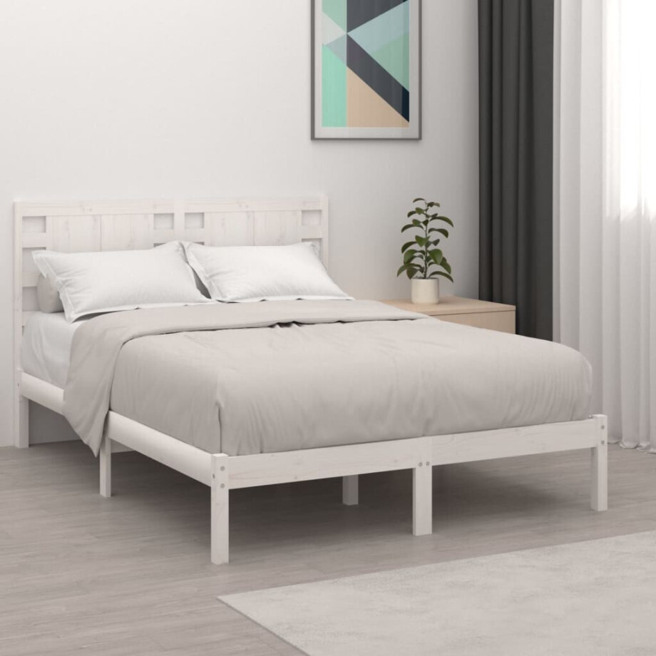 vidaXL Bedframe massief hout wit 120x190 cm afbeelding 1