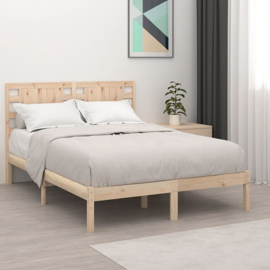 vidaXL Bedframe massief hout 135x190 cm vidaXL Bedframe massief hout 135x190 cm afbeelding 1