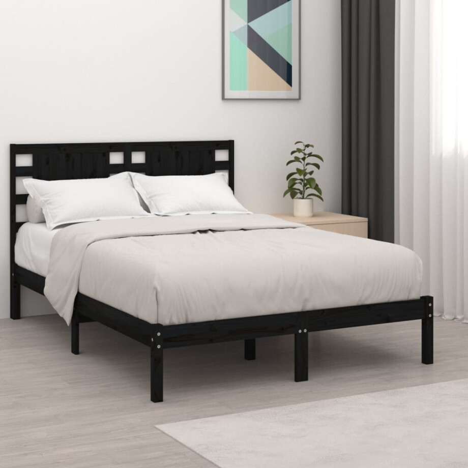 vidaXL Bedframe massief grenenhout zwart 140x190 cm vidaXL Bedframe massief grenenhout zwart 140x190 cm afbeelding 1