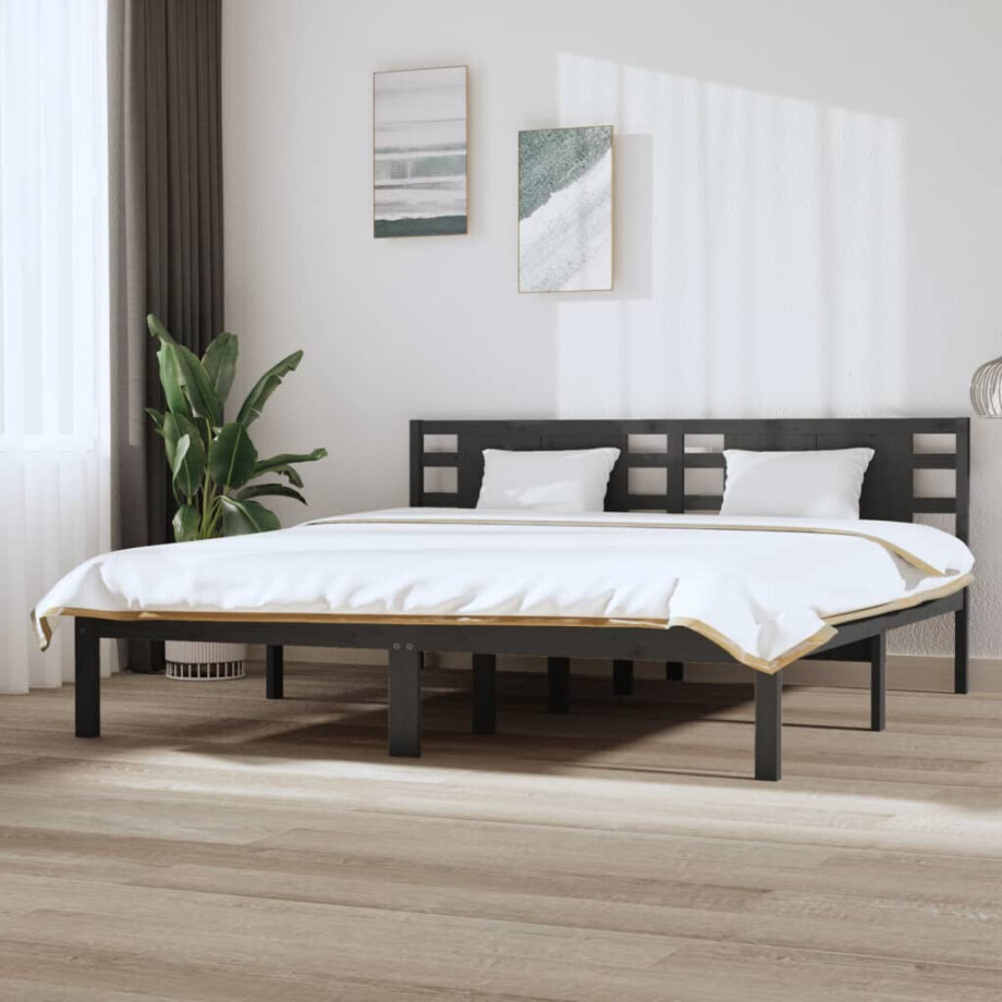 vidaXL Bedframe massief grenenhout grijs 200x200 cm afbeelding 1