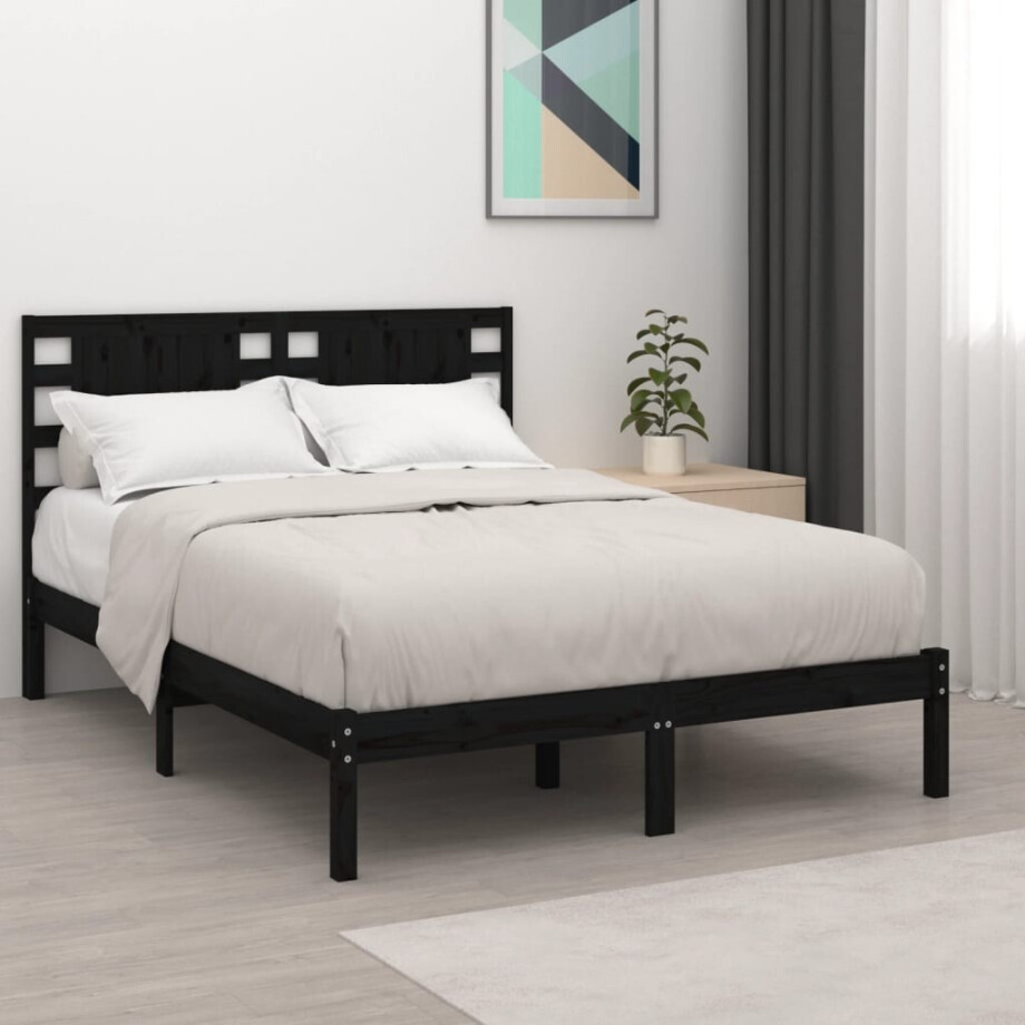 vidaXL Bedframe massief grenenhout zwart 200x200 cm vidaXL Bedframe massief grenenhout zwart 200x200 cm afbeelding 1