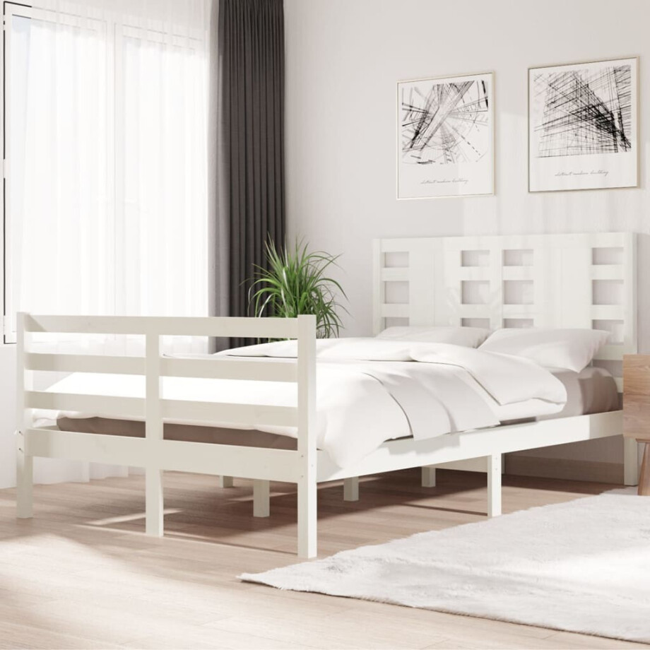 vidaXL Bedframe zonder matras massief grenenhout wit 120x200 cm afbeelding 1