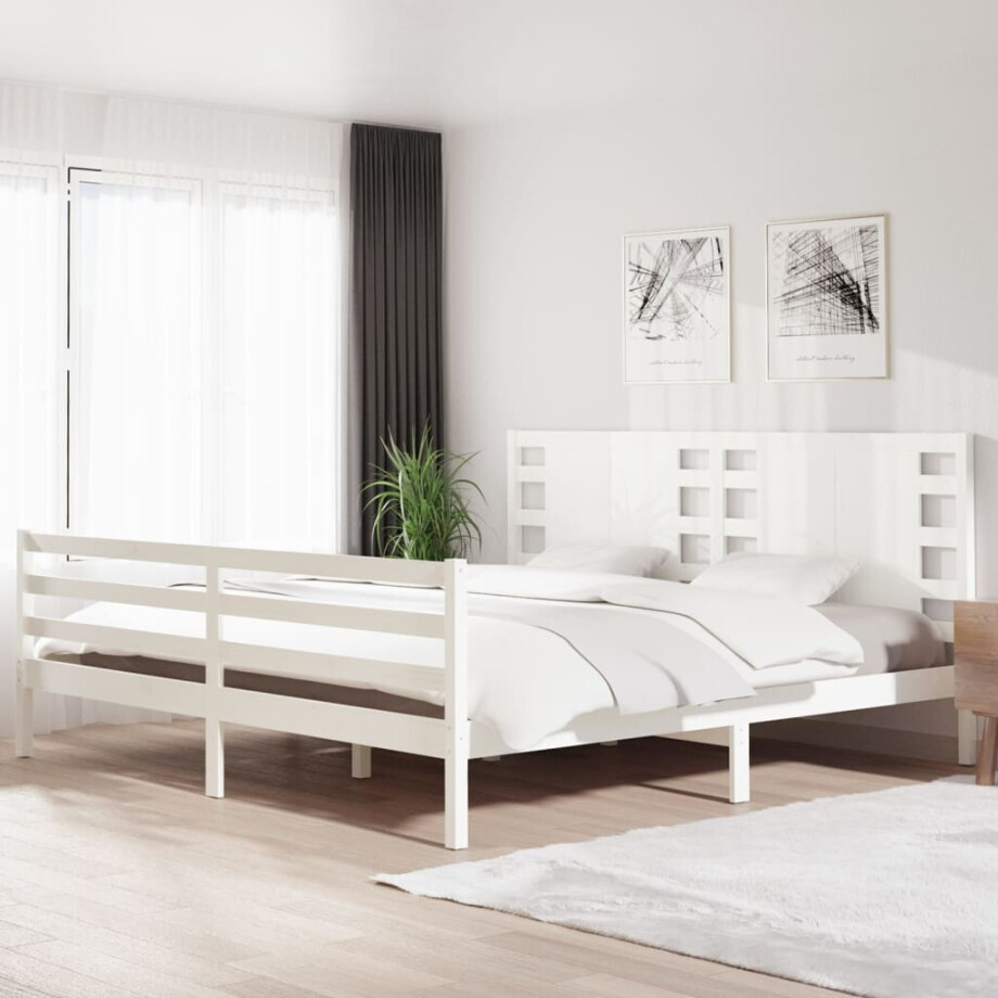 vidaXL Bedframe zonder matras massief grenenhout wit 200x200 cm afbeelding 1