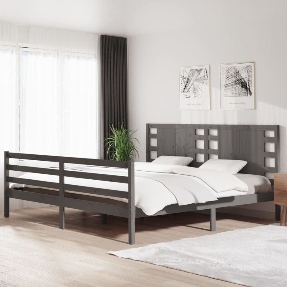 vidaXL Bedframe massief grenenhout grijs 200x200 cm afbeelding 1