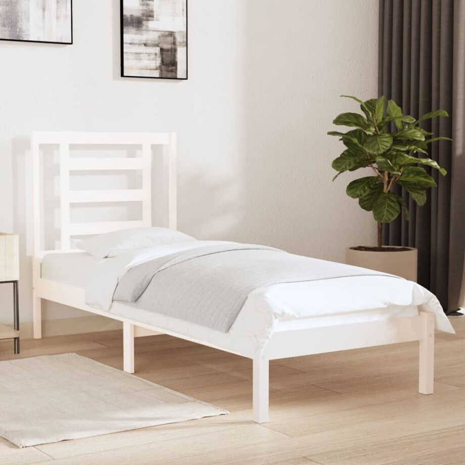 vidaXL Bedframe massief hout wit 75x190 cm afbeelding 1