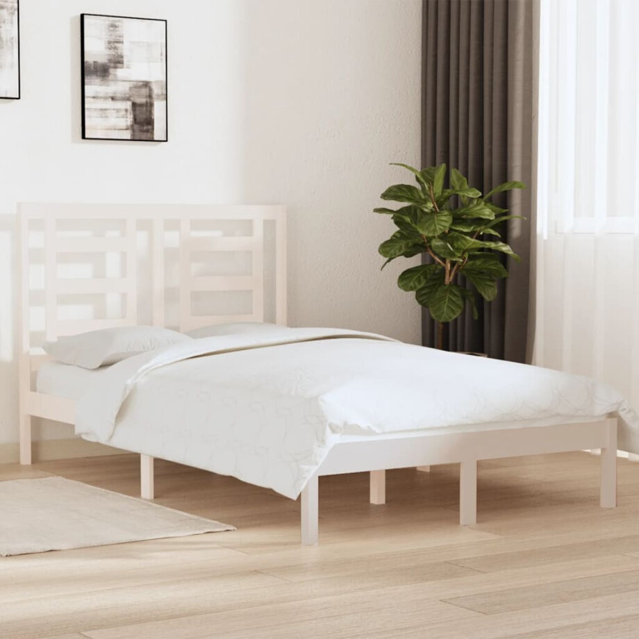 vidaXL Bedframe massief hout wit 120x190 cm afbeelding 1