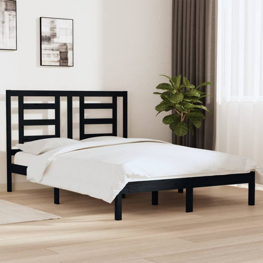 vidaXL Bedframe massief grenenhout zwart 140x190 cm vidaXL Bedframe massief grenenhout zwart 140x190 cm afbeelding 1