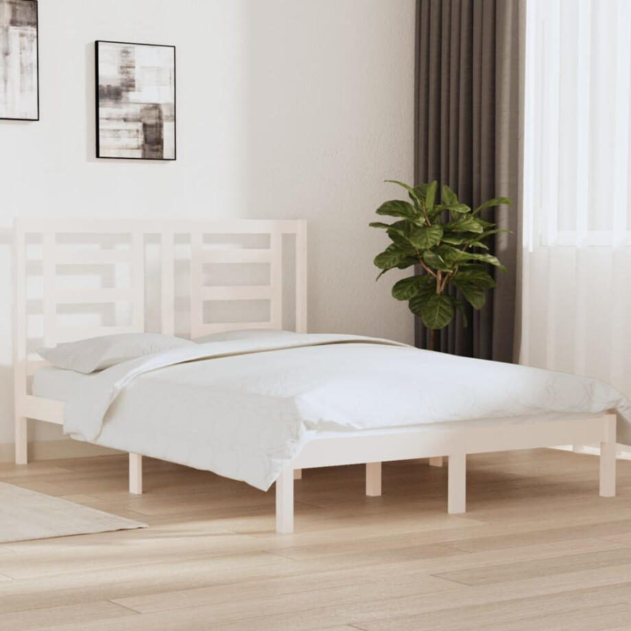vidaXL Bedframe zonder matras massief grenenhout wit 140x200 cm afbeelding 1