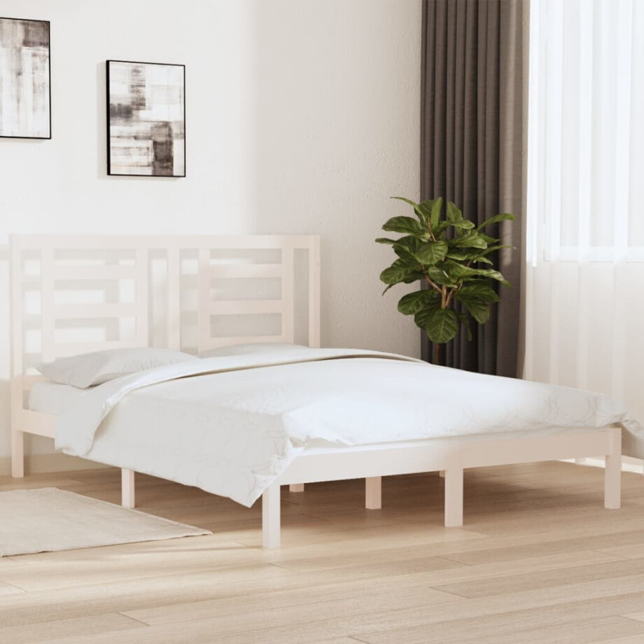 vidaXL Bedframe zonder matras massief grenenhout wit 160x200 cm afbeelding 1