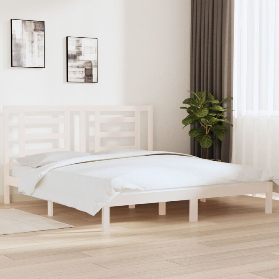 vidaXL Bedframe massief hout wit 180x200 cm afbeelding 1