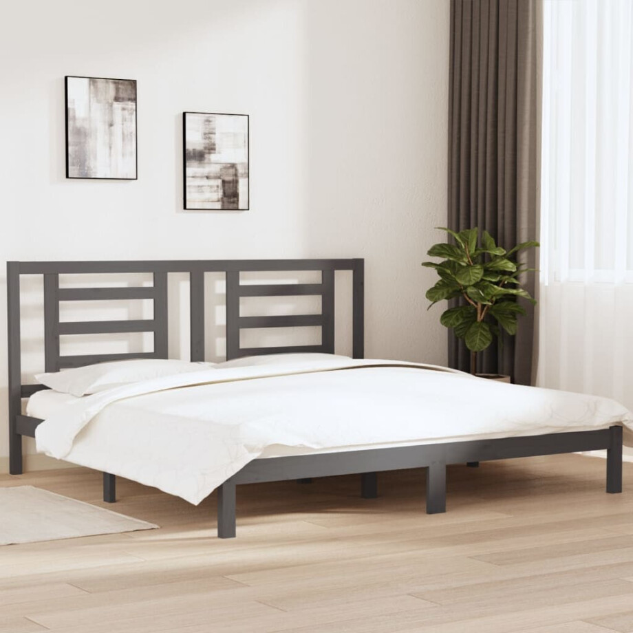 vidaXL Bedframe massief grenenhout grijs 200x200 cm afbeelding 1