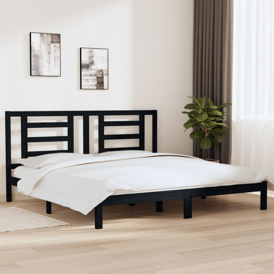 vidaXL Bedframe massief grenenhout zwart 200x200 cm vidaXL Bedframe massief grenenhout zwart 200x200 cm afbeelding 1