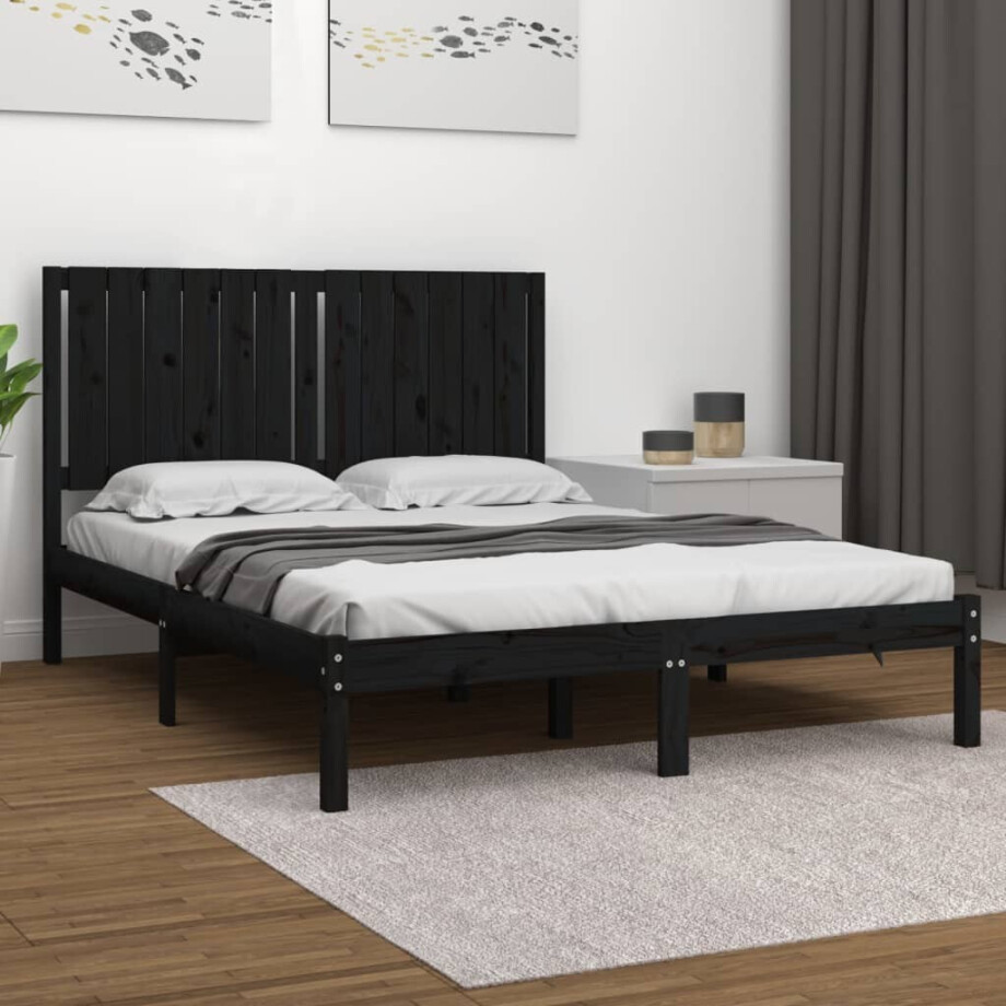 vidaXL Bedframe massief grenenhout zwart 140x190 cm vidaXL Bedframe massief grenenhout zwart 140x190 cm afbeelding 1