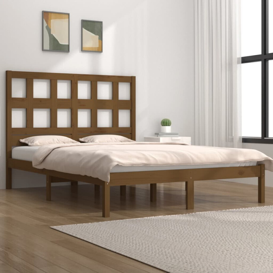 vidaXL Bedframe massief grenenhout honingbruin 200x200 cm vidaXL Bedframe massief grenenhout honingbruin 200x200 cm afbeelding 1