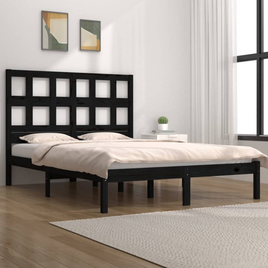 vidaXL Bedframe massief grenenhout zwart 200x200 cm vidaXL Bedframe massief grenenhout zwart 200x200 cm afbeelding 1