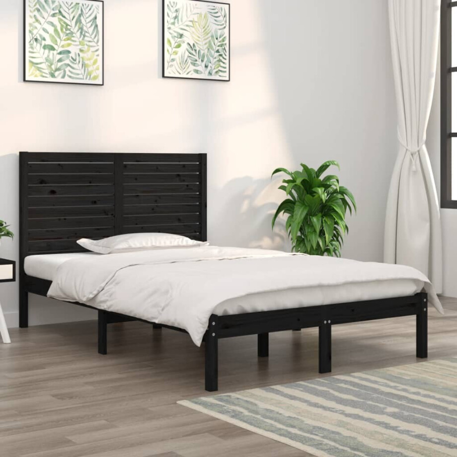 vidaXL Bedframe massief hout zwart 135x190 cm vidaXL Bedframe massief hout zwart 135x190 cm afbeelding 1