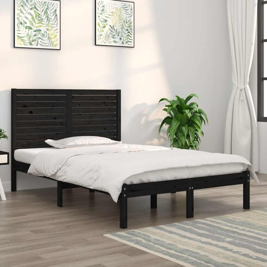 vidaXL Bedframe massief hout zwart 140x190 cm vidaXL Bedframe massief hout zwart 140x190 cm afbeelding 1