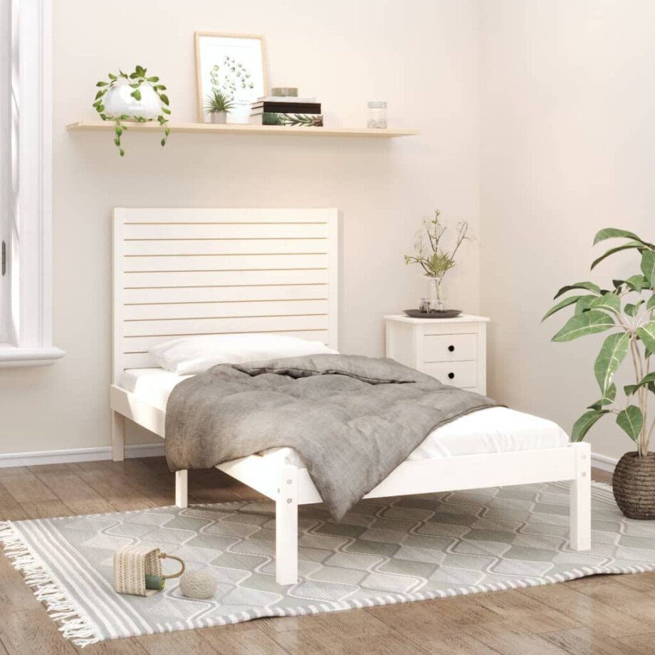 vidaXL Bedframe massief hout wit 90x200 cm afbeelding 1