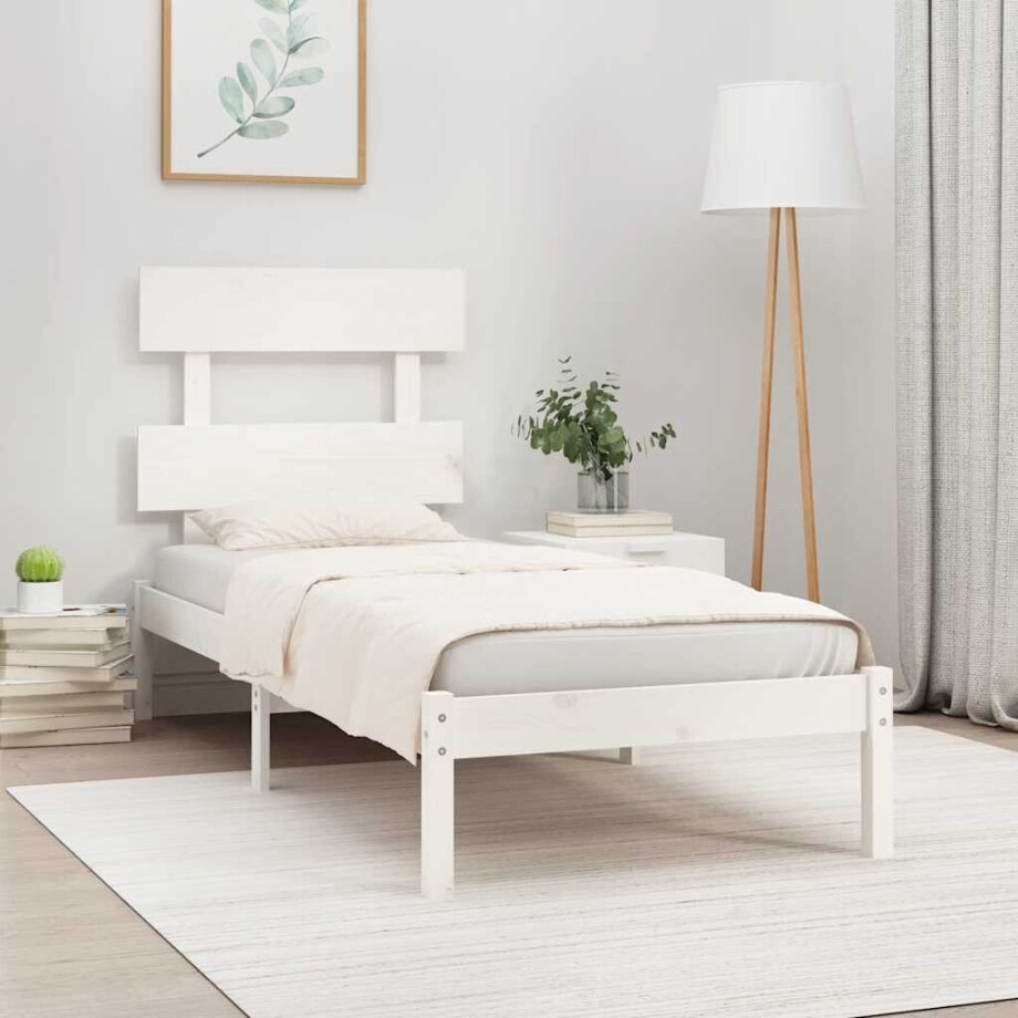 vidaXL Bedframe massief hout wit 90x190 cm afbeelding 1