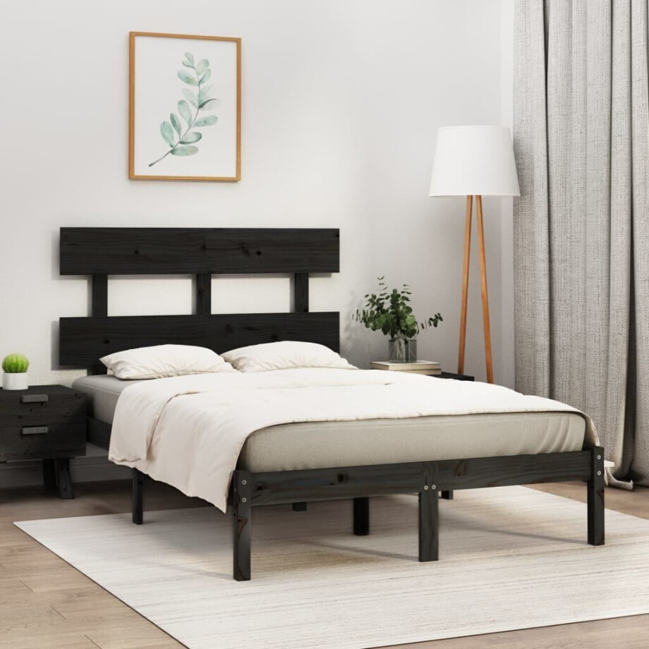 vidaXL Bedframe massief hout zwart 140x190 cm vidaXL Bedframe massief hout zwart 140x190 cm afbeelding 1