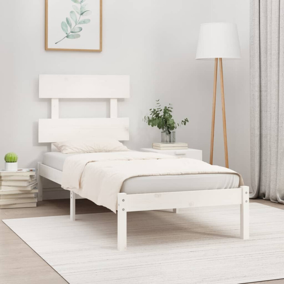 vidaXL Bedframe massief hout wit 100x200 cm afbeelding 1