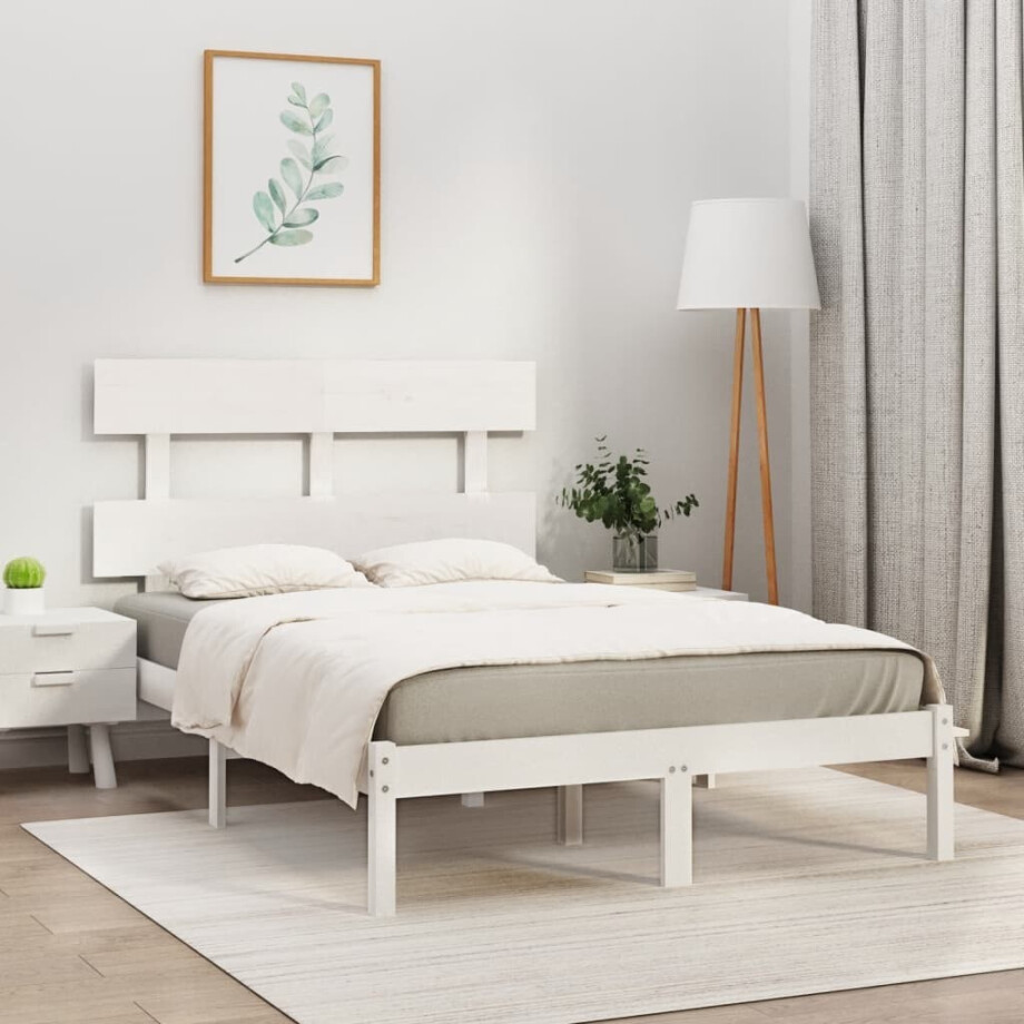 vidaXL Bedframe massief hout wit 160x200 cm vidaXL Bedframe massief hout wit 160x200 cm afbeelding 1