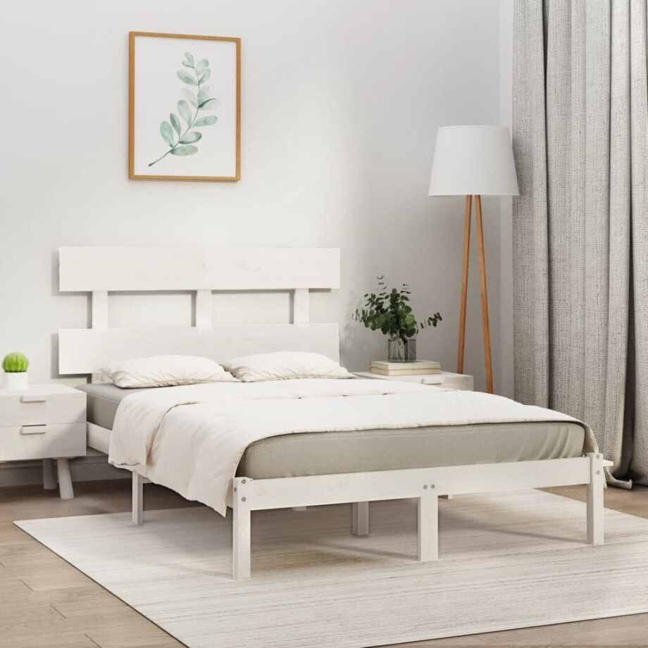 vidaXL Bedframe massief hout wit 180x200 cm afbeelding 1