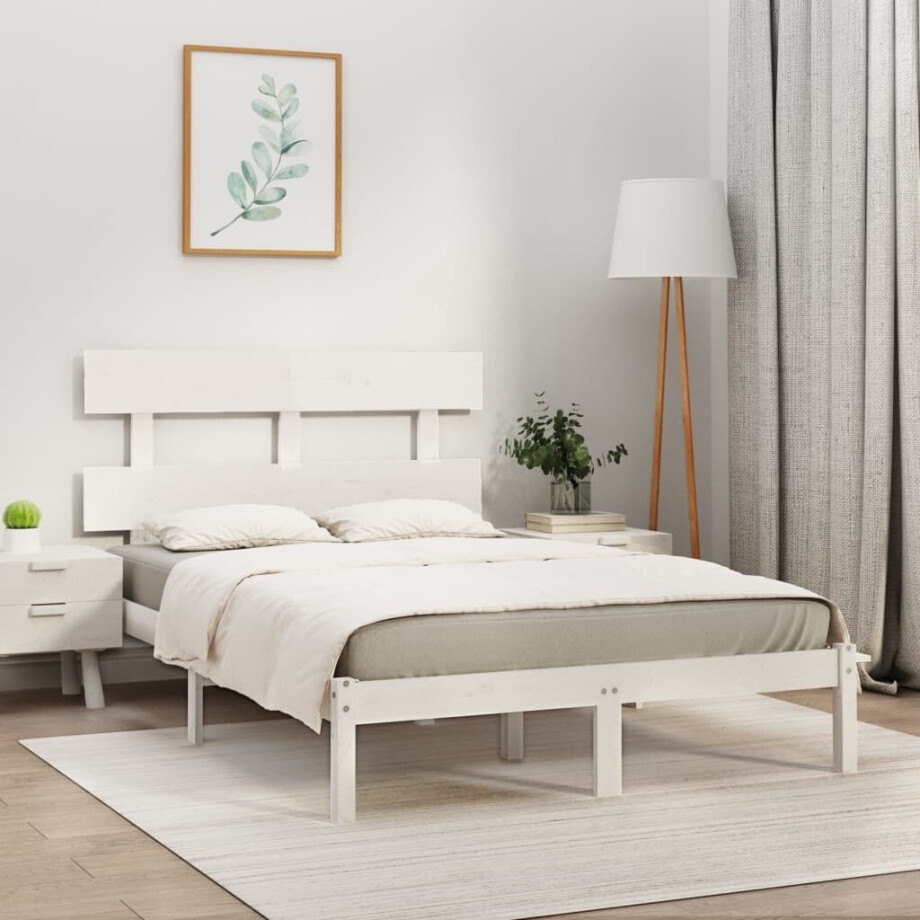 vidaXL Bedframe massief hout wit 200x200 cm afbeelding 1