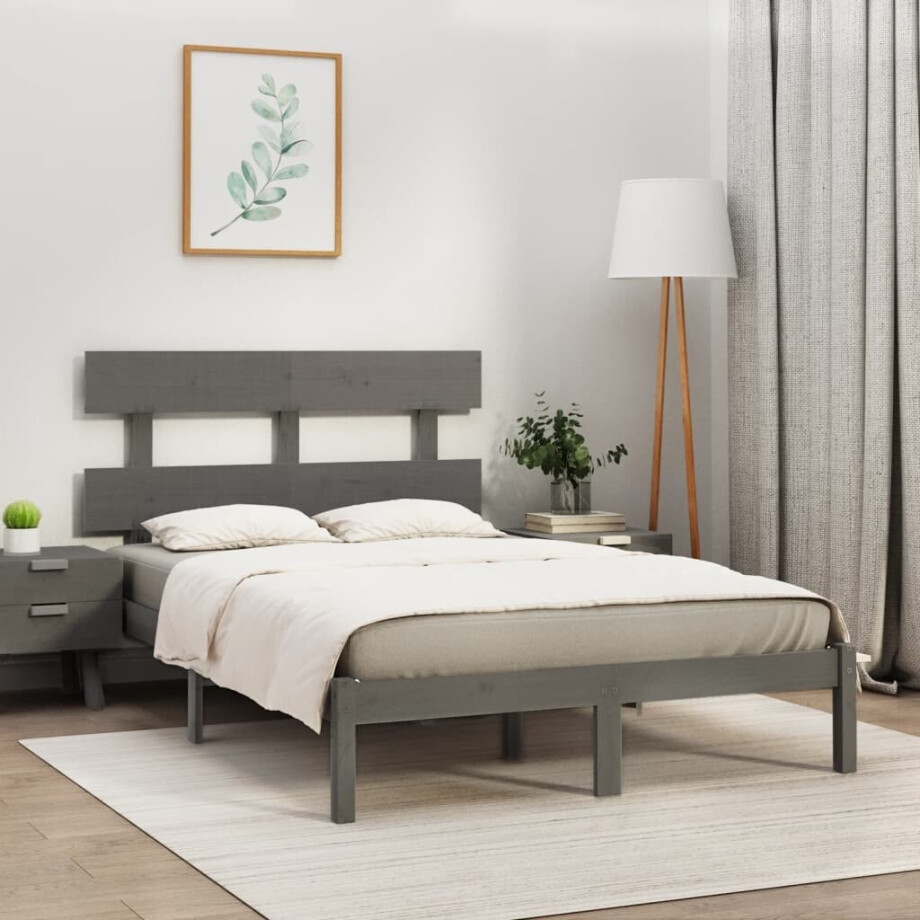 vidaXL Bedframe massief hout grijs 200x200 cm afbeelding 1