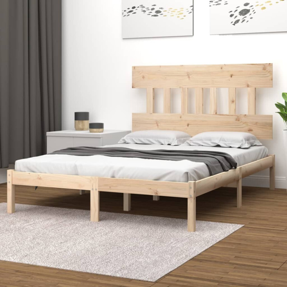 vidaXL Bedframe massief hout 135x190 cm vidaXL Bedframe massief hout 135x190 cm afbeelding 1