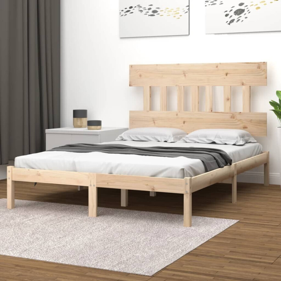 vidaXL Bedframe massief hout 140x190 cm afbeelding 1