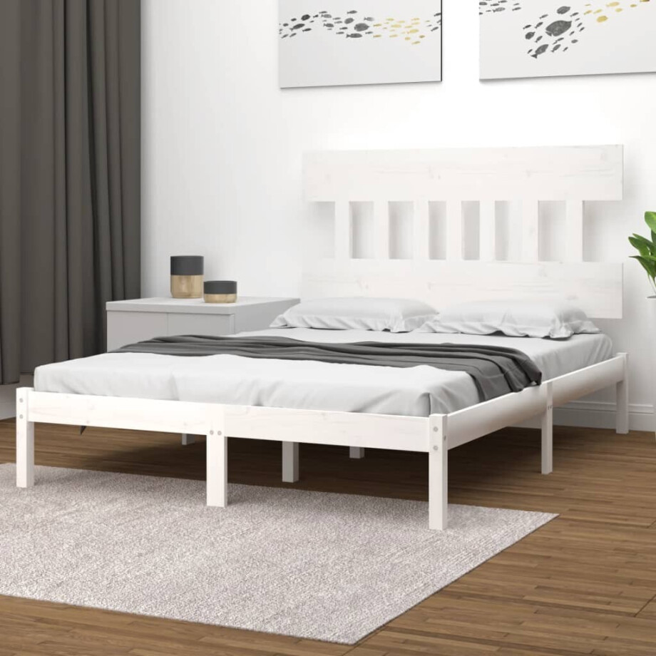 vidaXL Bedframe massief hout wit 140x190 cm afbeelding 1