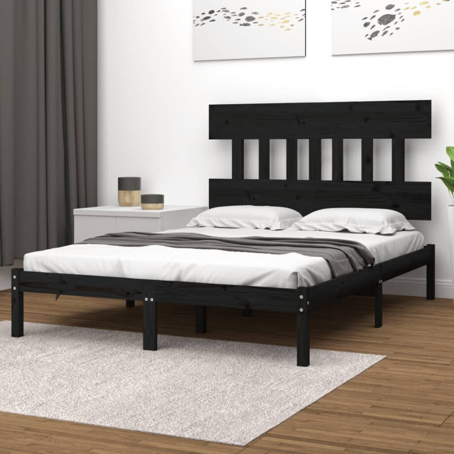 vidaXL Bedframe massief hout zwart 140x190 cm afbeelding 1