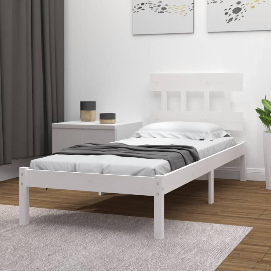 vidaXL Bedframe massief hout wit 100x200 cm afbeelding 1