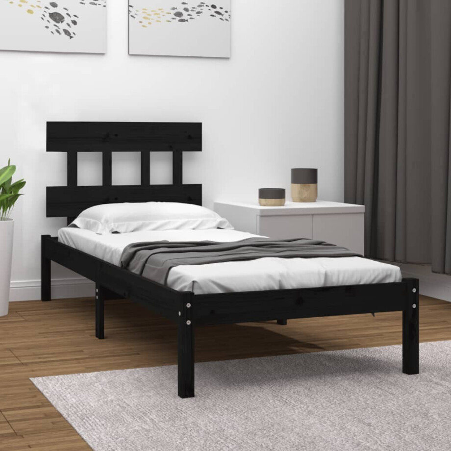 vidaXL Bedframe massief hout zwart 100x200 cm vidaXL Bedframe massief hout zwart 100x200 cm afbeelding 1