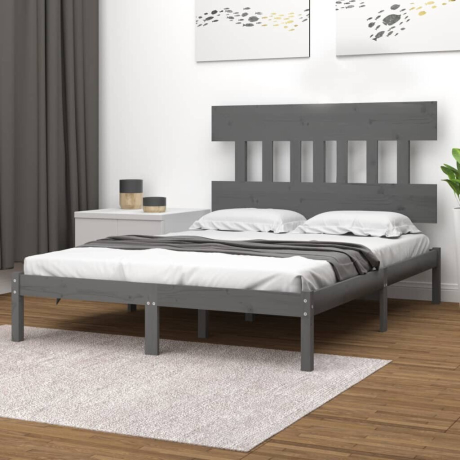 vidaXL Bedframe massief hout grijs 200x200 cm vidaXL Bedframe massief hout grijs 200x200 cm afbeelding 1