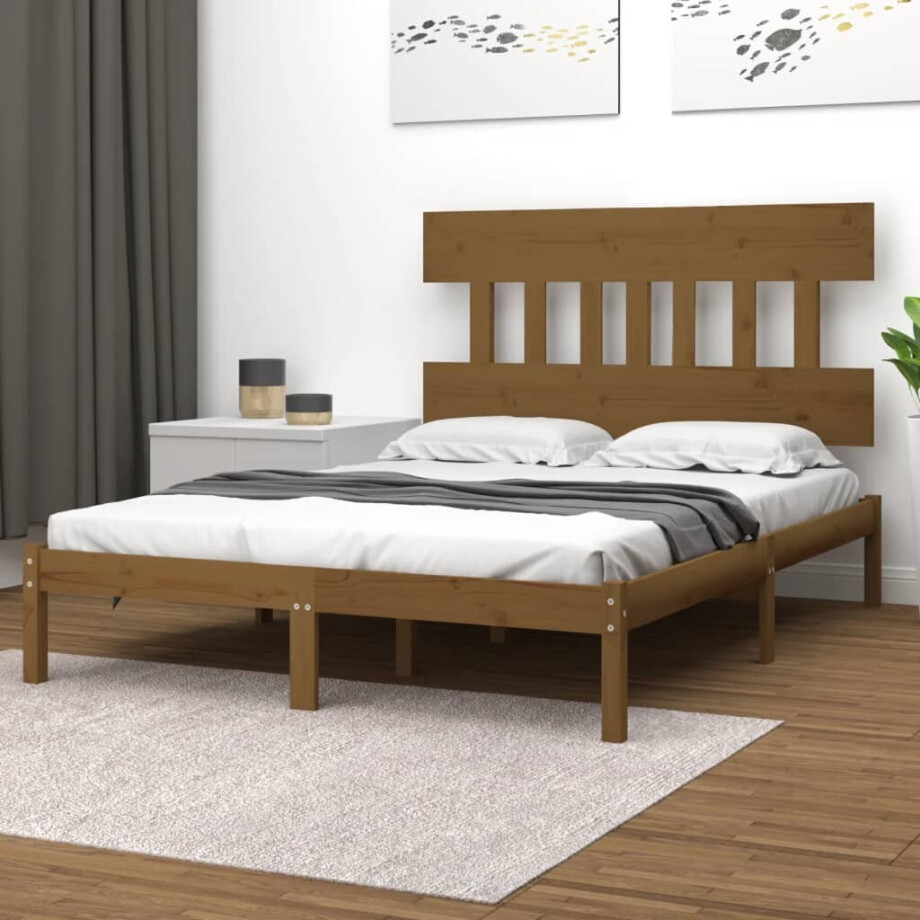 vidaXL Bedframe massief hout honingbruin 200x200 cm afbeelding 1
