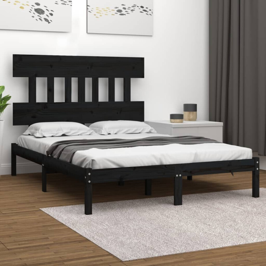 vidaXL Bedframe massief hout zwart 200x200 cm afbeelding 1