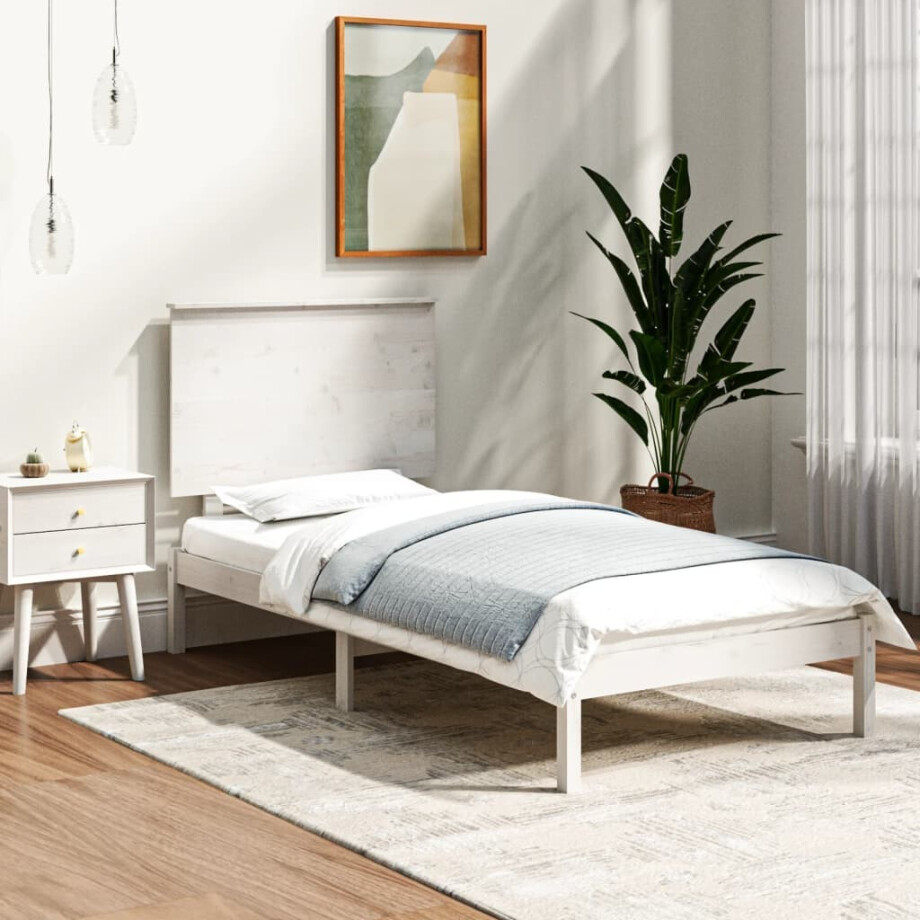 vidaXL Bedframe massief hout wit 90x190 cm vidaXL Bedframe massief hout wit 90x190 cm afbeelding 1