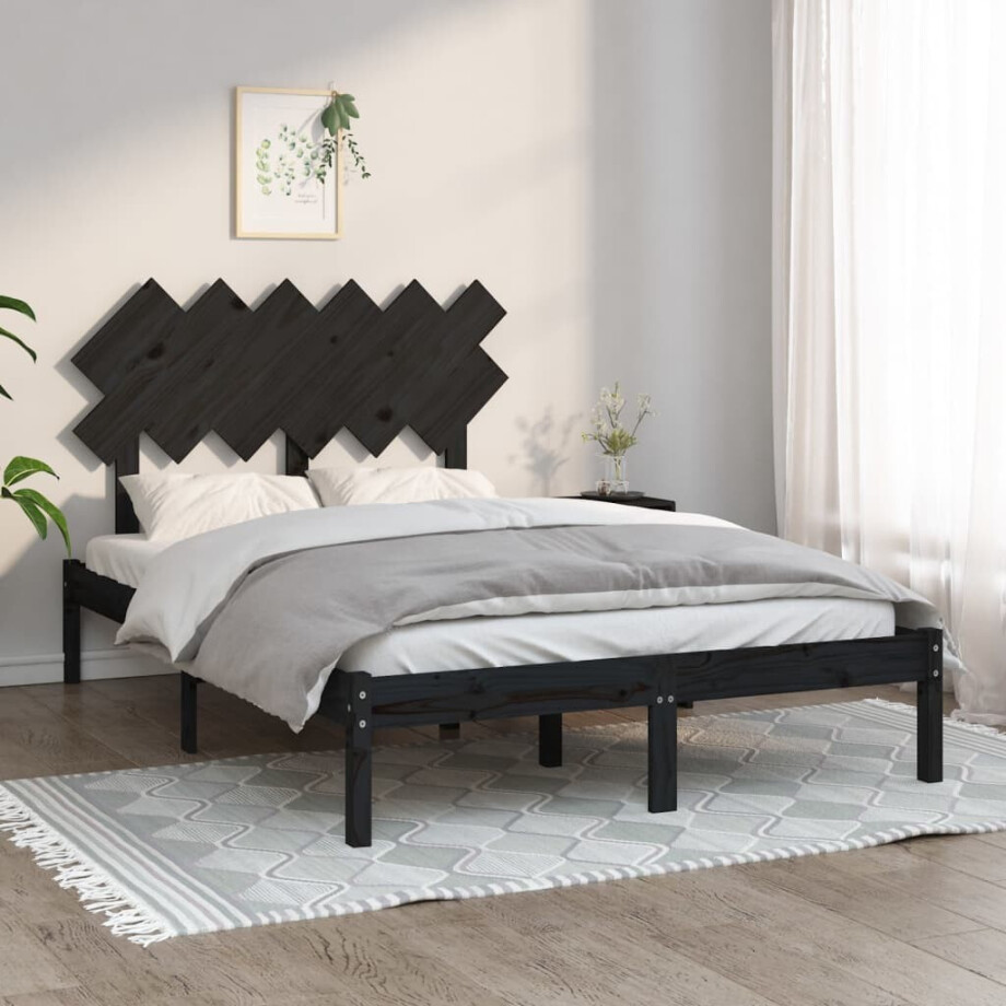 vidaXL Bedframe massief hout zwart 135x190 cm afbeelding 1