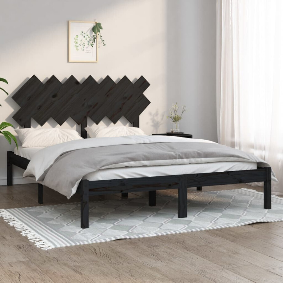 vidaXL Bedframe massief hout zwart 140x190 cm vidaXL Bedframe massief hout zwart 140x190 cm afbeelding 1